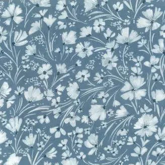 Akryldug Sophia - blå m. hvid blomst brd. 140cm - Akryldug