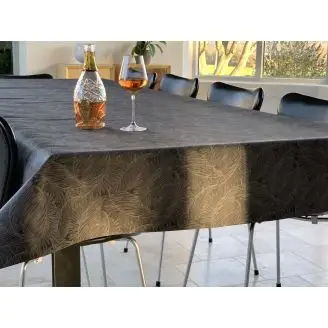 Akryldug sort m/koks bladmønster brd. 140cm - Akryldug