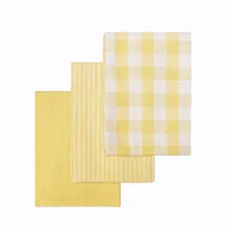 Viskestykker 3-pak Genbrugsbomuld Gul/Hvid 50x70cm - Engholm