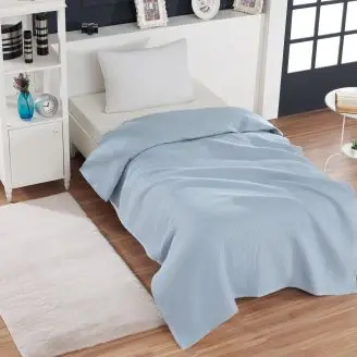 Sengetæppe Waffel 140x220cm Lysblå - Soveværelse