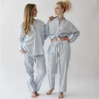 Bukser Petra Blå/Hvis strib m. lomme Str. S - Morgenkåber og Kimonoer