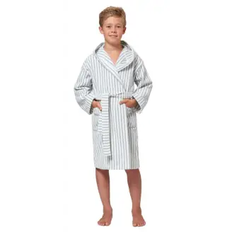 Byskagen Børne Badekåbe Nico Grå strib str. 12 år - Morgenkåber og Kimonoer