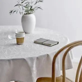 Damask Dug Rund - Abstract Leaves Beige DIA 160 cm - Køkken