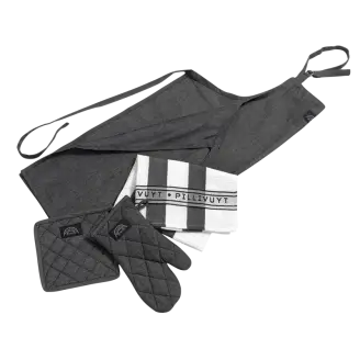 Tekstilsæt - 6 dele grå/sort/hvid - Køkken